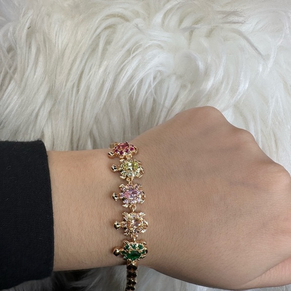 New Gold plated Turtle Bracelet with Multicolor Gemstones - Picture 5 of 10